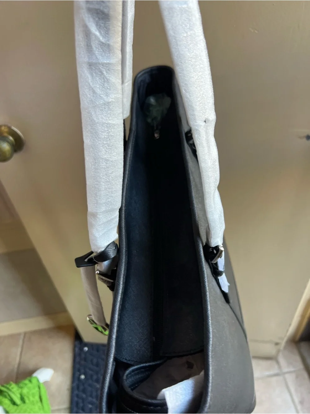 Michael Kors Black Saffiano Tote with MK Charm